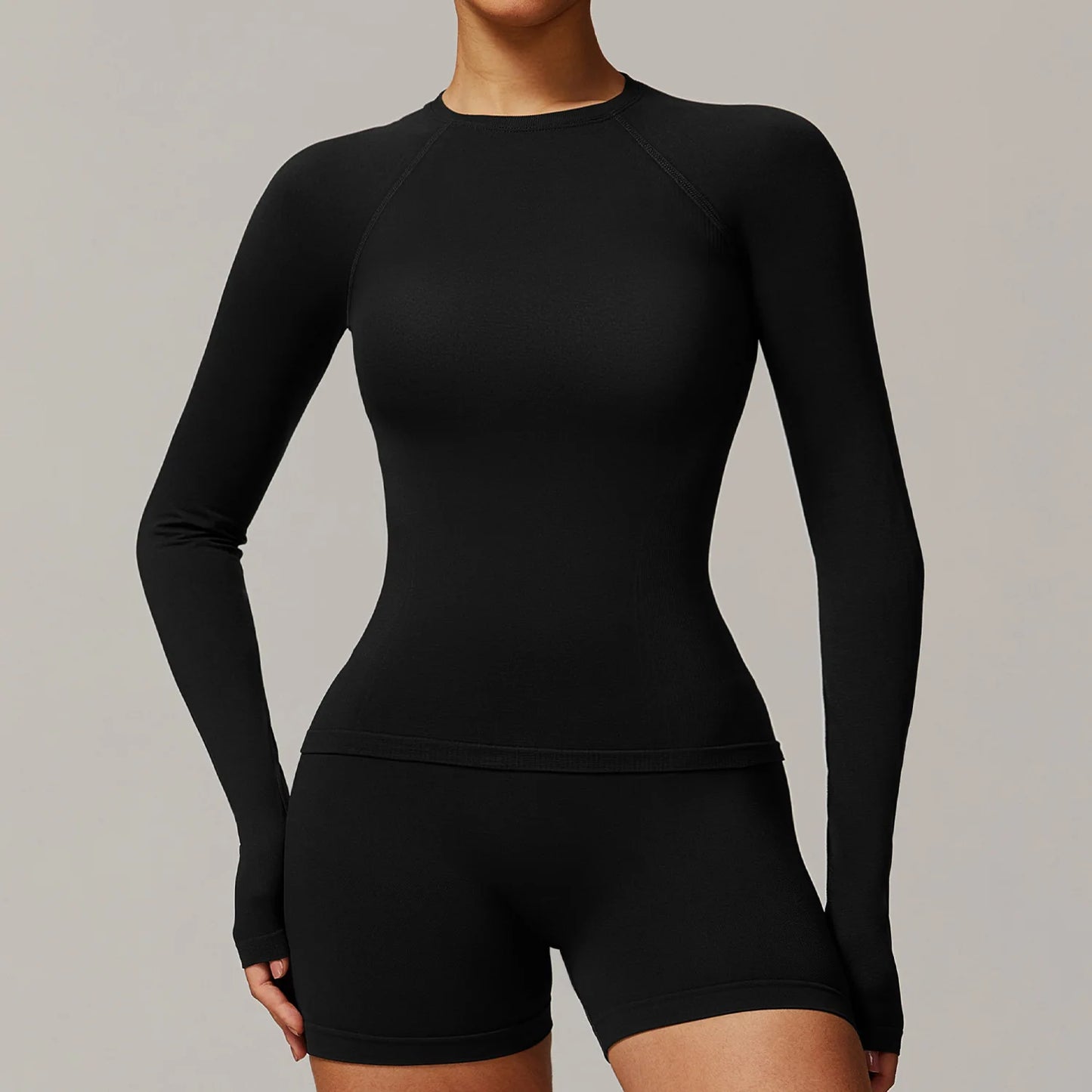 Threaded tight fitting seamless long sleeved yoga T-shirt quick drying Women Yoga Shirts Crop Top Shirts Yoga Sports Gym Clothes