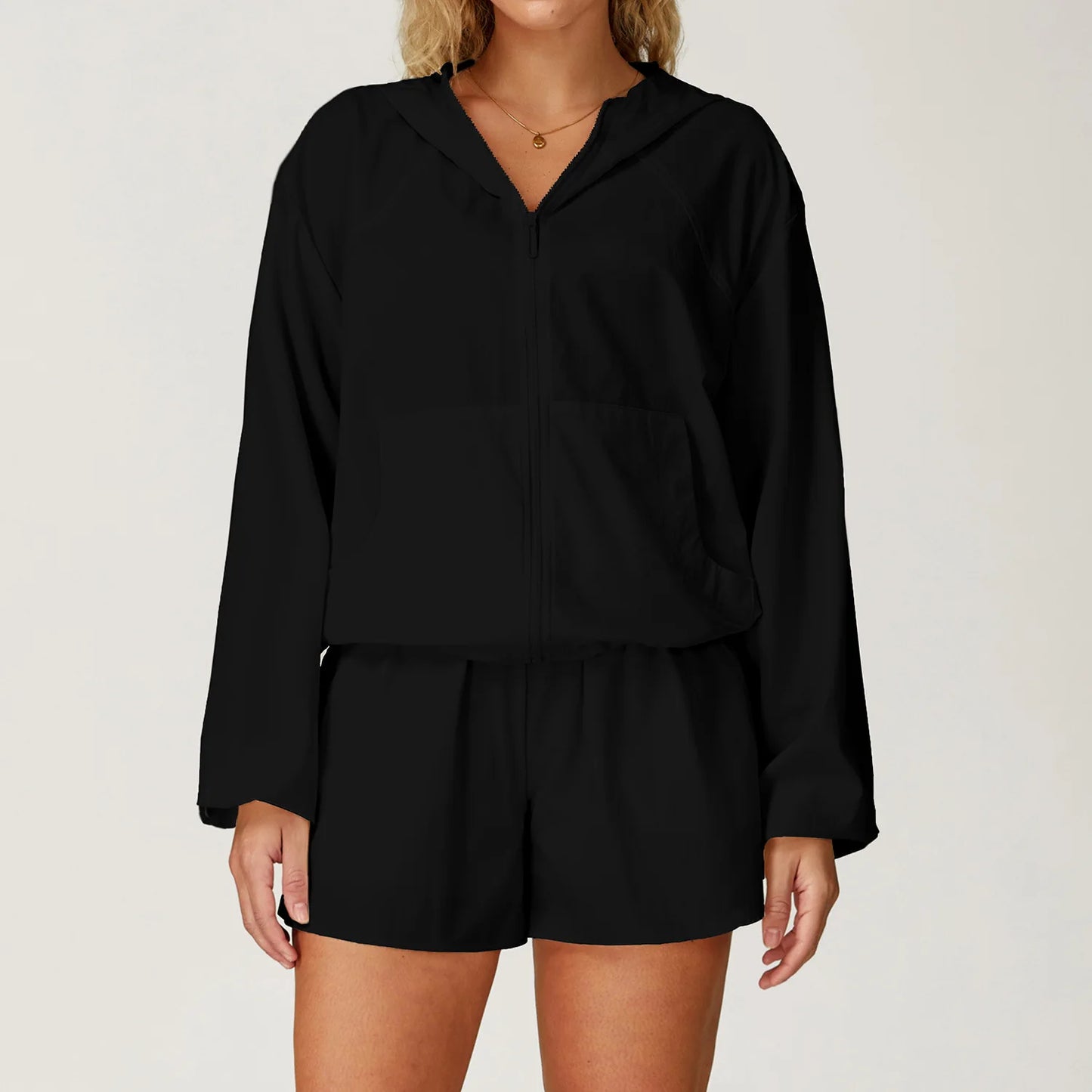 Outdoor Sports Women Long Sleeved Yoga Breathable hooded zipper UV resistant sunscreen jacket Top Clothes Quick Dry Zipper Jacke