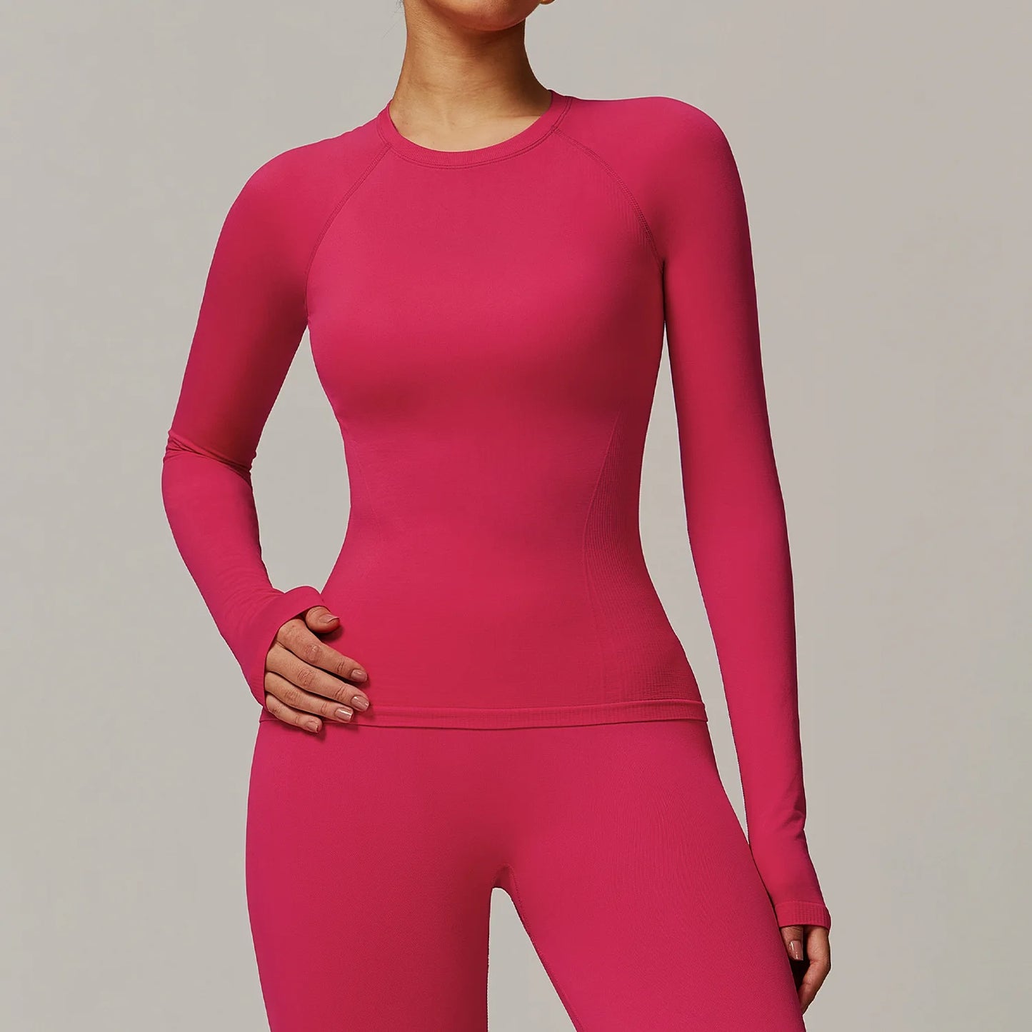 Threaded tight fitting seamless long sleeved yoga T-shirt quick drying Women Yoga Shirts Crop Top Shirts Yoga Sports Gym Clothes