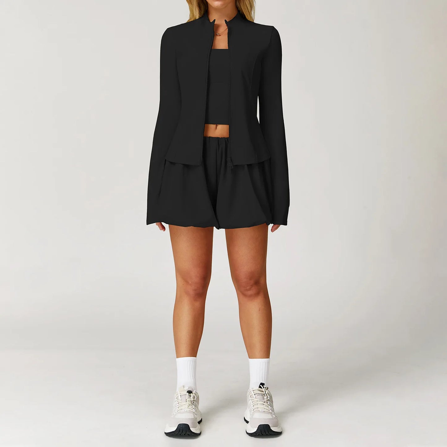 2/3PCS Sunscreen Fitness Yoga Set Long Sleeve Jacket High Waist Shorts Sports Suit Women's Running Quick-drying Training Clothes