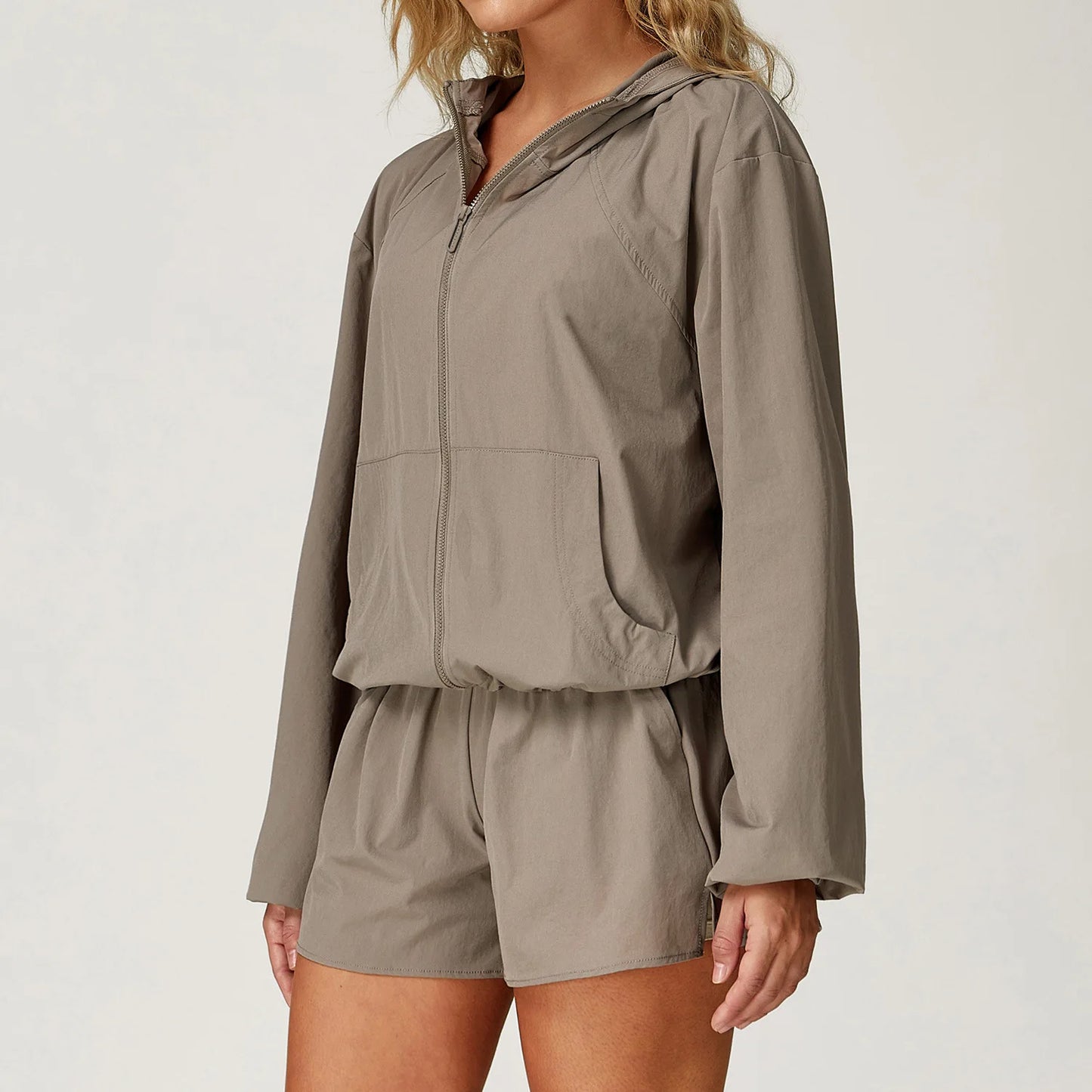Outdoor Sports Women Long Sleeved Yoga Breathable hooded zipper UV resistant sunscreen jacket Top Clothes Quick Dry Zipper Jacke