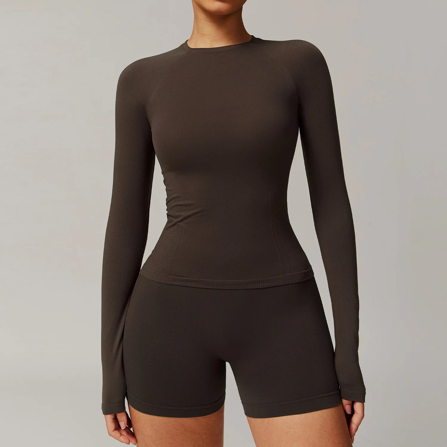 Threaded tight fitting seamless long sleeved yoga T-shirt quick drying Women Yoga Shirts Crop Top Shirts Yoga Sports Gym Clothes