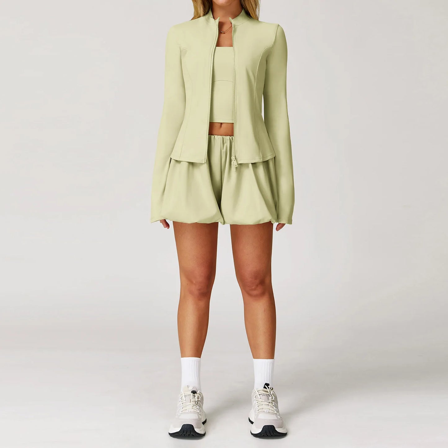 2/3PCS Sunscreen Fitness Yoga Set Long Sleeve Jacket High Waist Shorts Sports Suit Women's Running Quick-drying Training Clothes