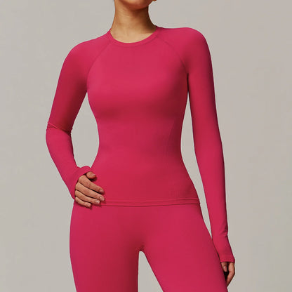 Threaded tight fitting seamless long sleeved yoga T-shirt quick drying Women Yoga Shirts Crop Top Shirts Yoga Sports Gym Clothes