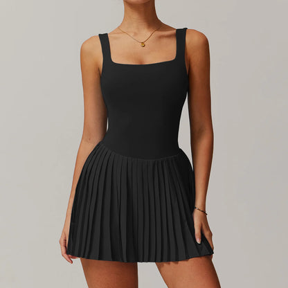 New Gym Yoga Clothes Women's Short Tennis Skirts With pocket Yoga Jumpsuit Tracksuit Set Sport One Piece Sleeveless Short Skirts