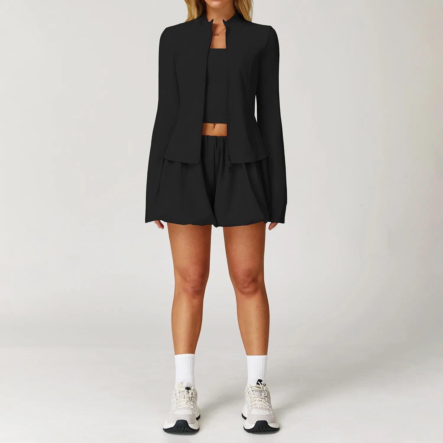 2/3PCS Sunscreen Fitness Yoga Set Long Sleeve Jacket High Waist Shorts Sports Suit Women's Running Quick-drying Training Clothes