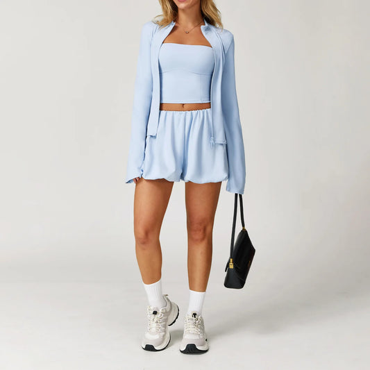 2/3PCS Sunscreen Fitness Yoga Set Long Sleeve Jacket High Waist Shorts Sports Suit Women's Running Quick-drying Training Clothes