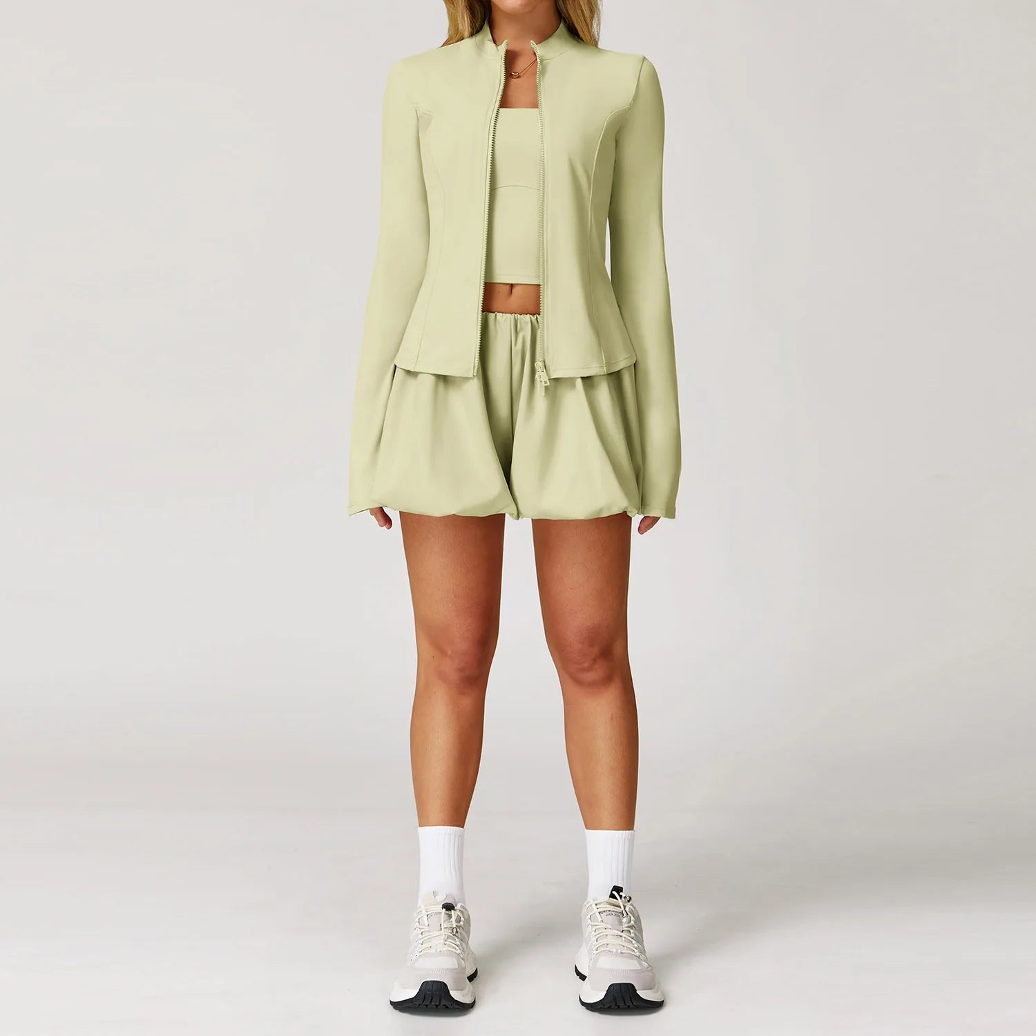 2/3PCS Sunscreen Fitness Yoga Set Long Sleeve Jacket High Waist Shorts Sports Suit Women's Running Quick-drying Training Clothes